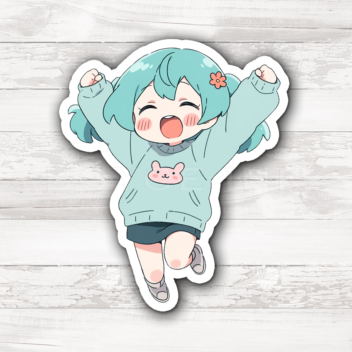 3" Sticker | Happy Chibi Girl Jumping