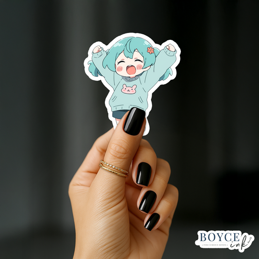 3" Sticker | Happy Chibi Girl Jumping