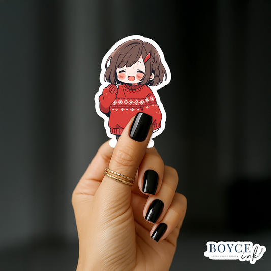 3" Sticker | Chibi in Oversized Red Sweater