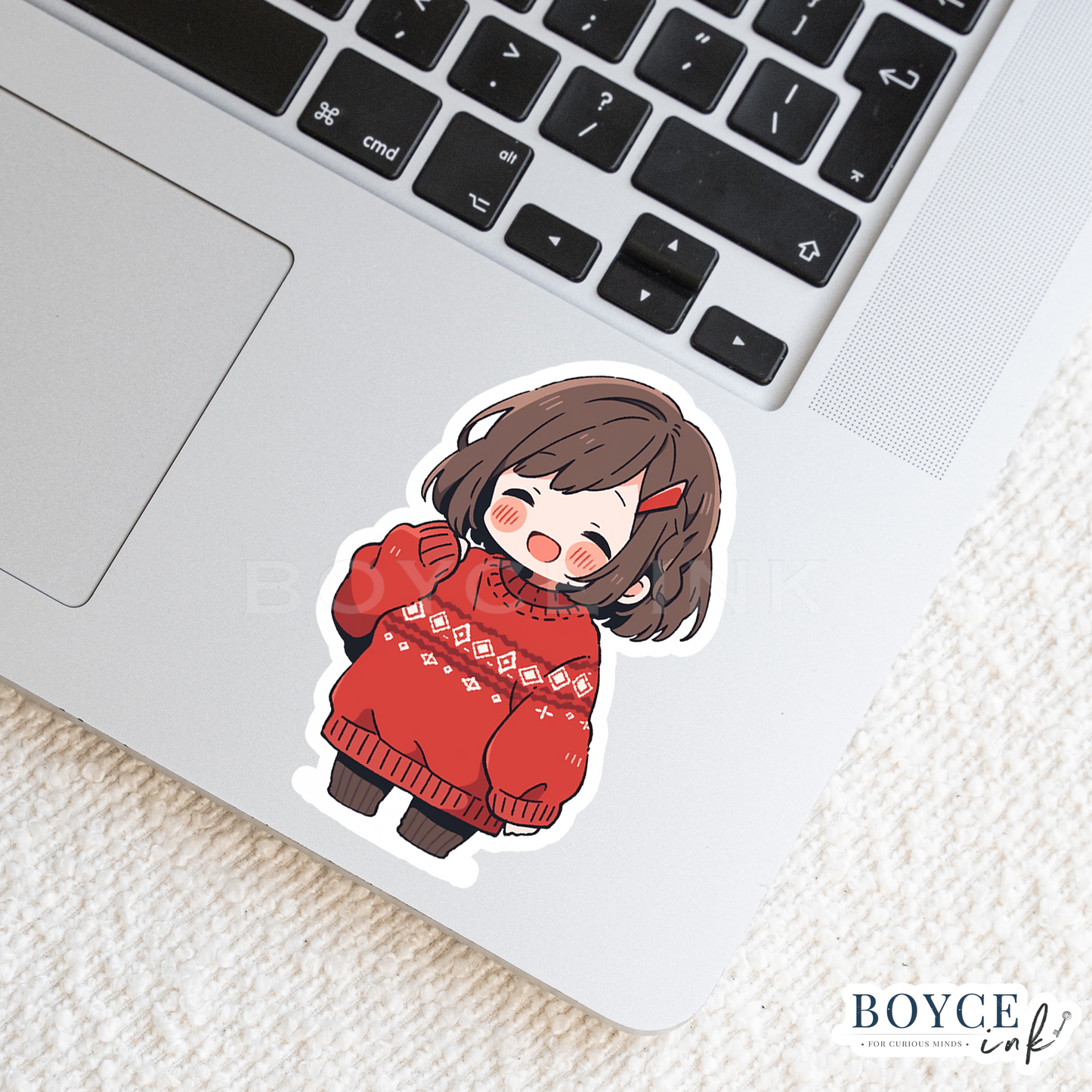 3" Sticker | Chibi in Oversized Red Sweater