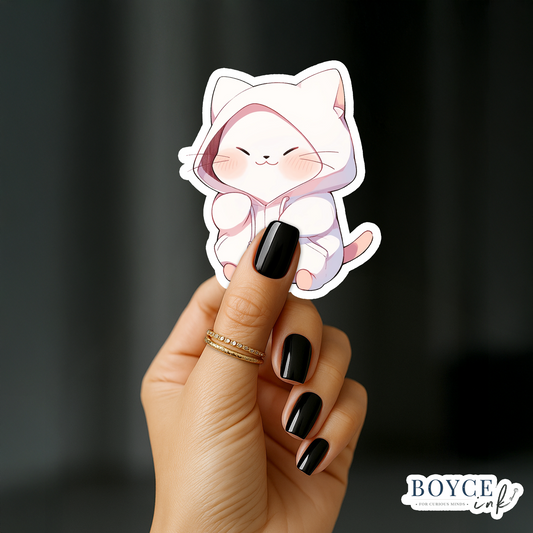 3" Sticker | Cute White Kitten in a Hoodie