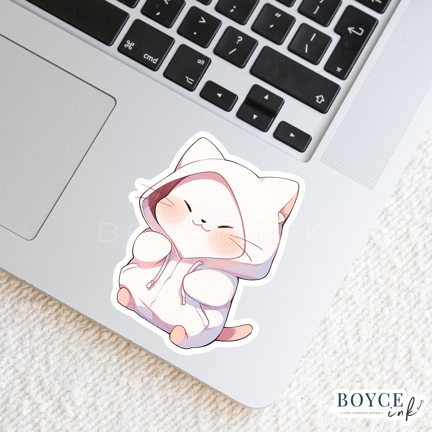 3" Sticker | Cute White Kitten in a Hoodie