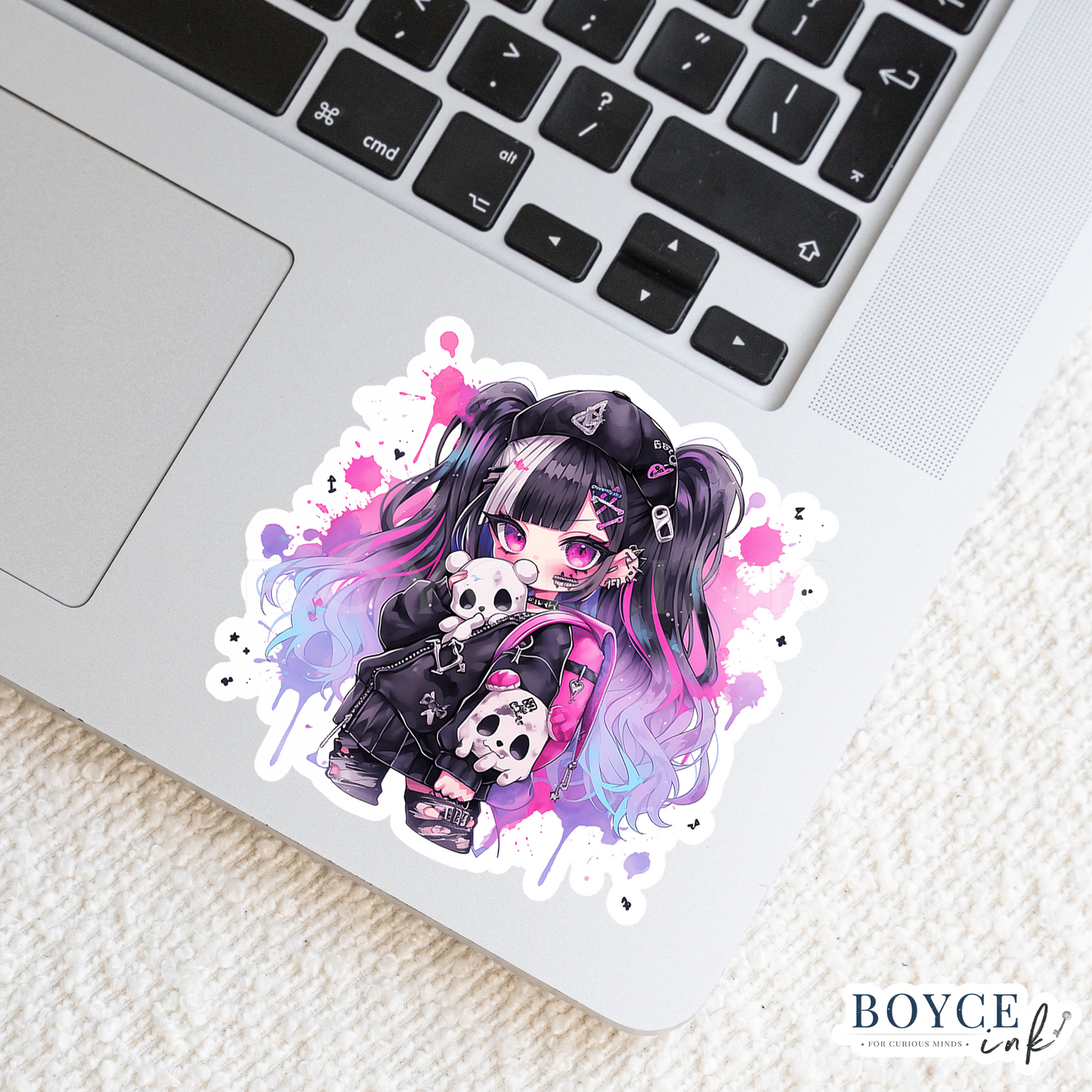 3" Sticker | Cute Goth Chibi Pink & Black