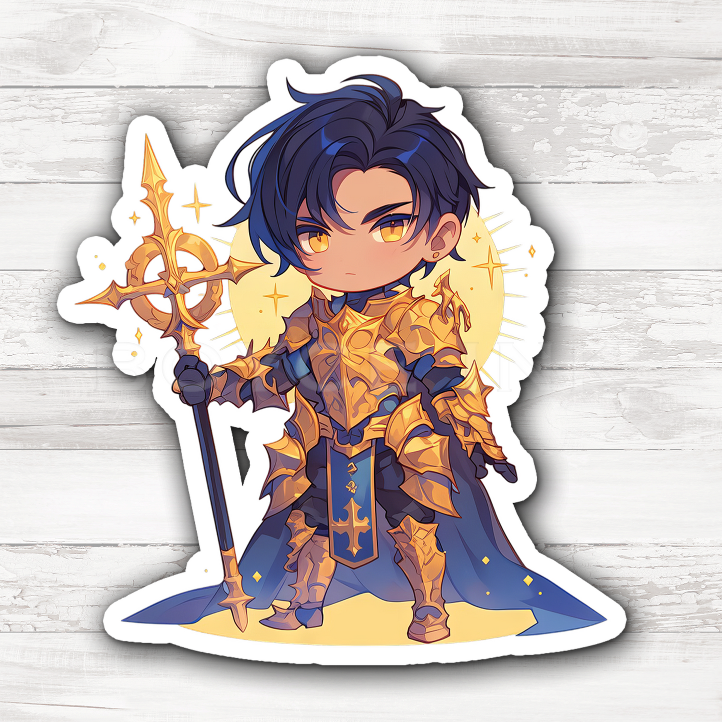 3" Sticker | Chibi Paladin Warrior in Golden Armor