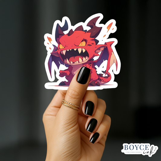3" Sticker | Cute Snarling Red Dragon