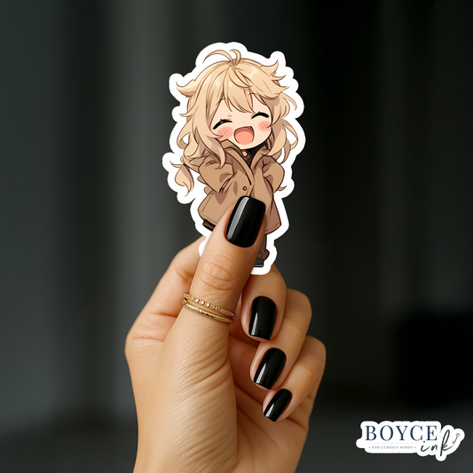 3" Sticker | Adorable Blonde Chibi in Trenchcoat