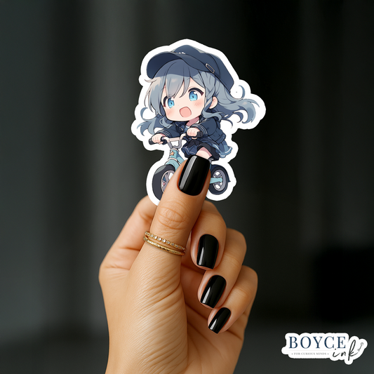 3" Sticker | Blue Chibi Girl on Bicycle