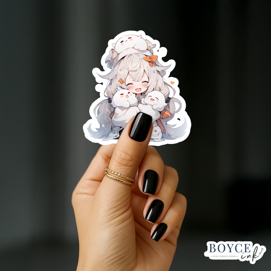 3" Sticker | "I Want Them All!" Cute Chibi Girl with Ghosts
