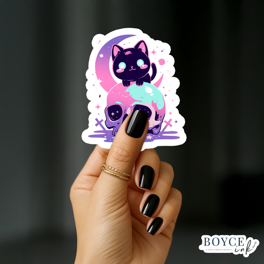 3" Sticker | Adorable Moon Cat with Skull