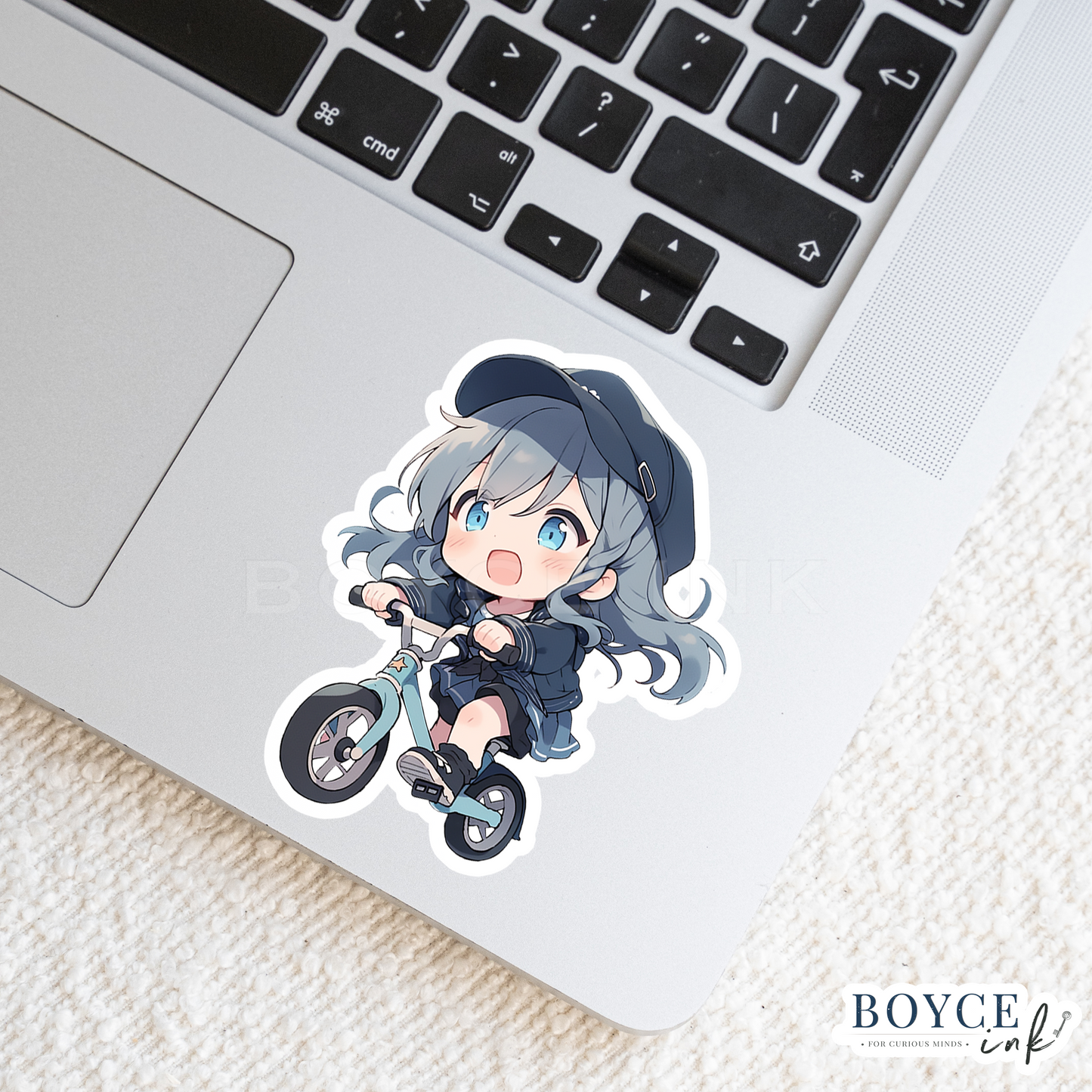 3" Sticker | Blue Chibi Girl on Bicycle