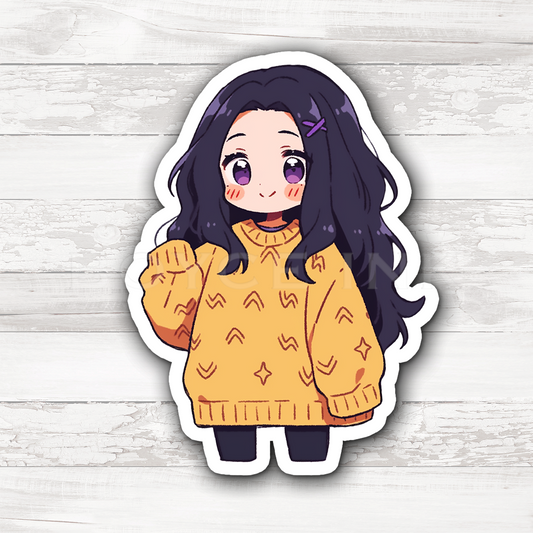 3" Sticker | Chibi Girl in Oversized Yellow Sweater