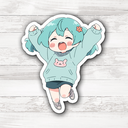 3" Sticker | Happy Chibi Girl Jumping