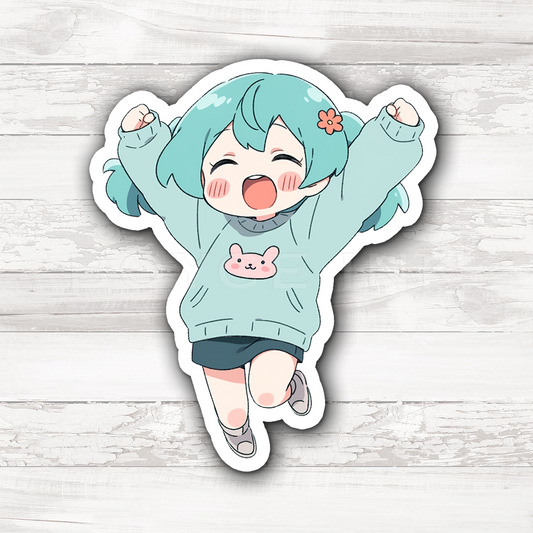 3" Sticker | Happy Chibi Girl Jumping