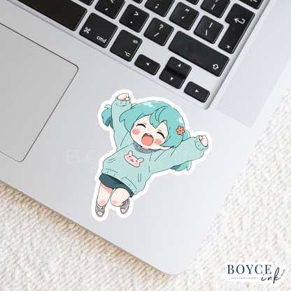 3" Sticker | Happy Chibi Girl Jumping