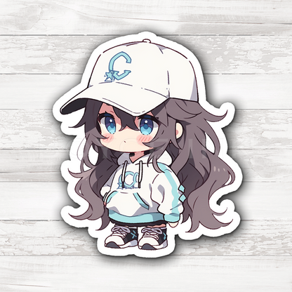 3" Sticker | Cute Chibi in Hat & Hoodie