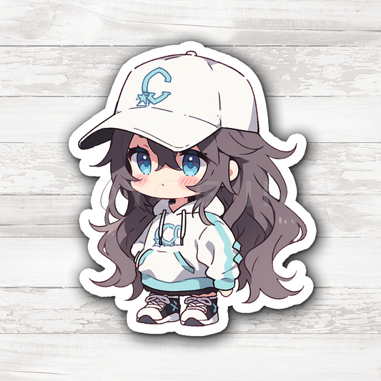 3" Sticker | Cute Chibi in Hat & Hoodie