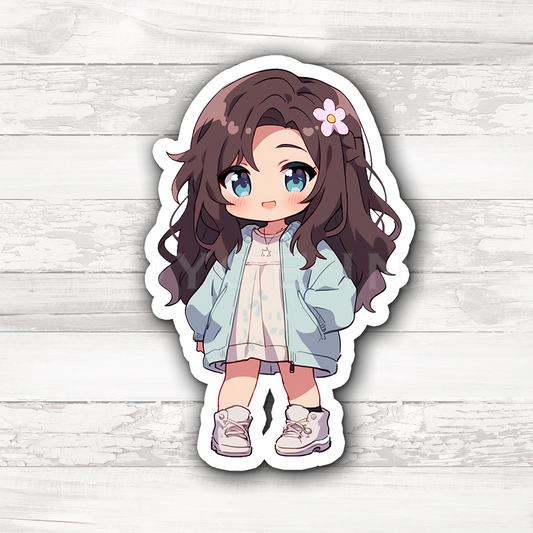 3" Sticker | Cute Chibi with Flower
