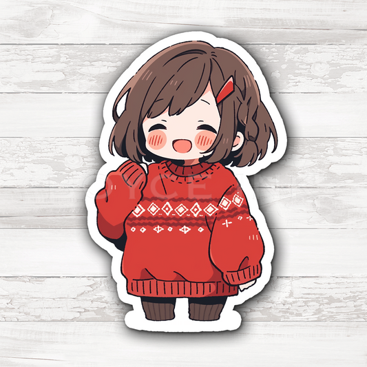 3" Sticker | Chibi in Oversized Red Sweater
