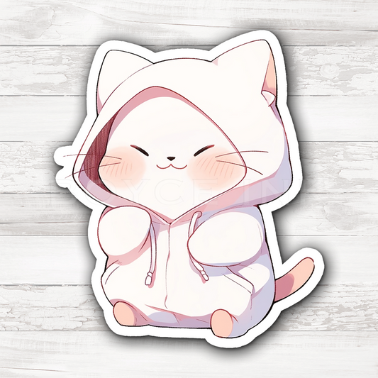 3" Sticker | Cute White Kitten in a Hoodie