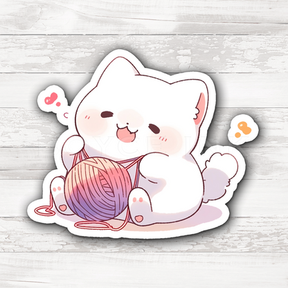 3" Sticker | Playful White Kitten