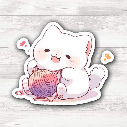 3" Sticker | Playful White Kitten