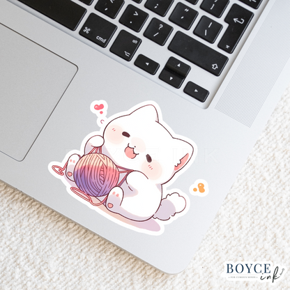 3" Sticker | Playful White Kitten