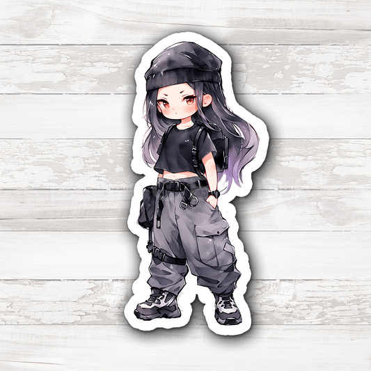 3" Sticker | Cute Goth Purple & Black Chibi Girl