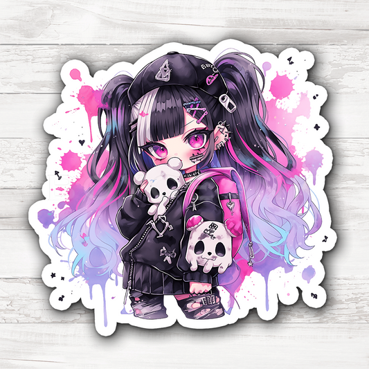 3" Sticker | Cute Goth Chibi Pink & Black