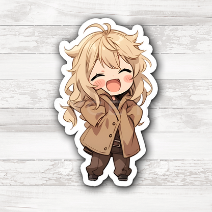 3" Sticker | Adorable Blonde Chibi in Trenchcoat