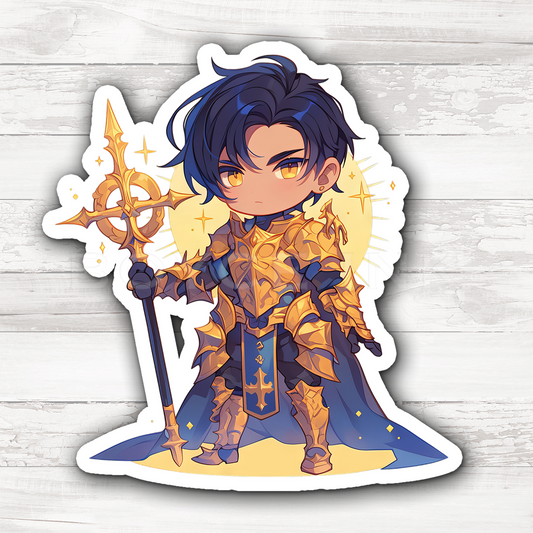 3" Sticker | Chibi Paladin Warrior in Golden Armor