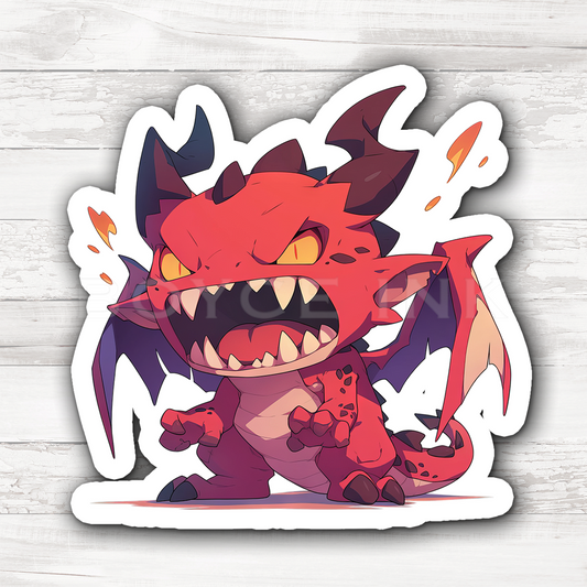3" Sticker | Cute Snarling Red Dragon