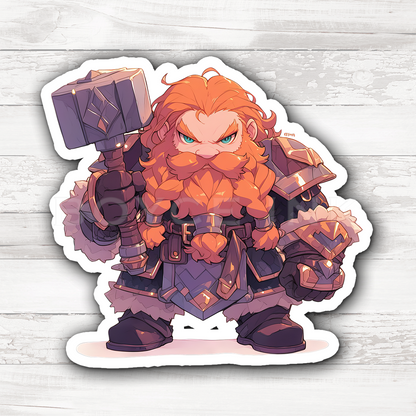3" Sticker | Dwarf Warrior with Battle Hammer