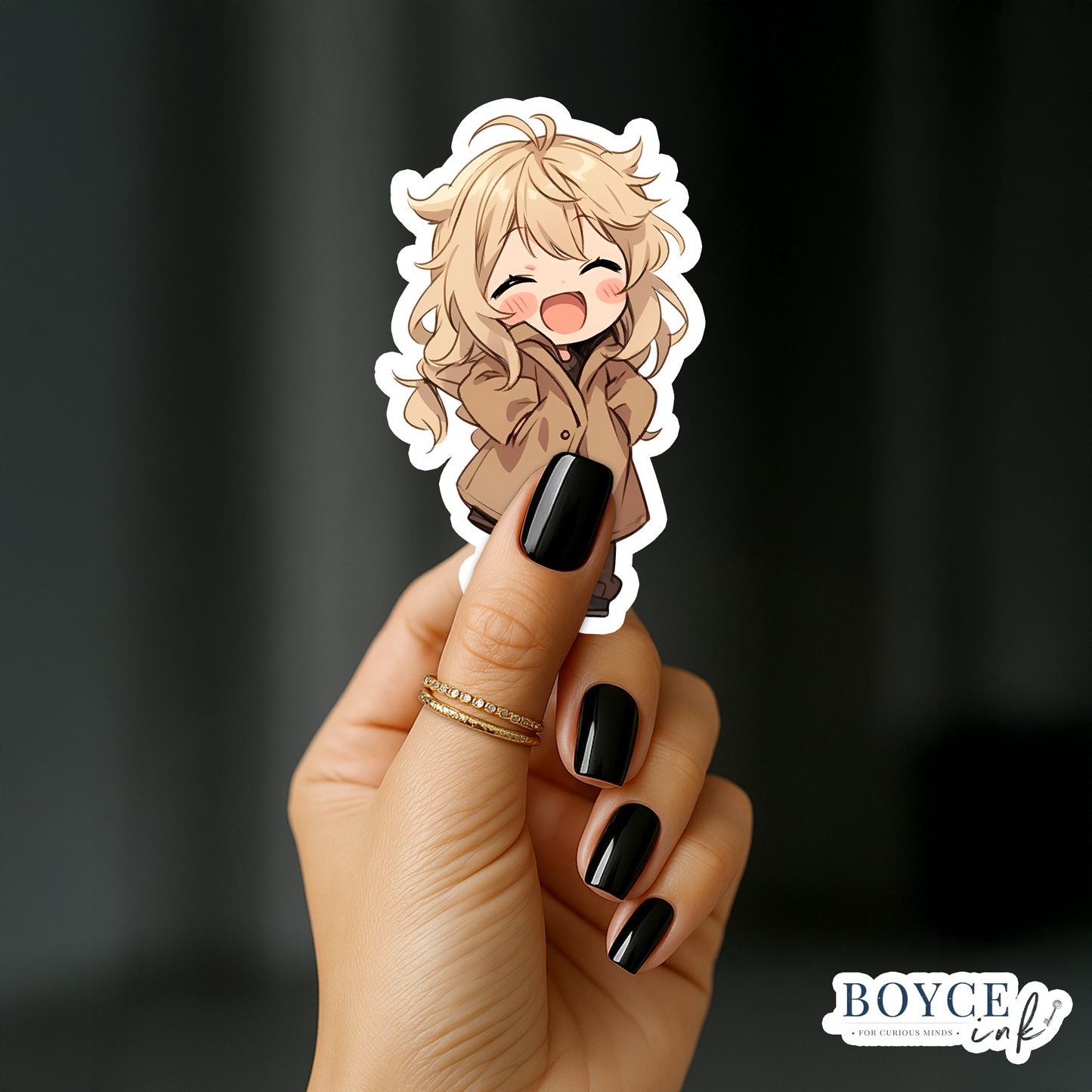 3" Sticker | Adorable Blonde Chibi in Trenchcoat