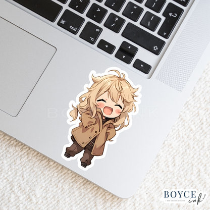 3" Sticker | Adorable Blonde Chibi in Trenchcoat