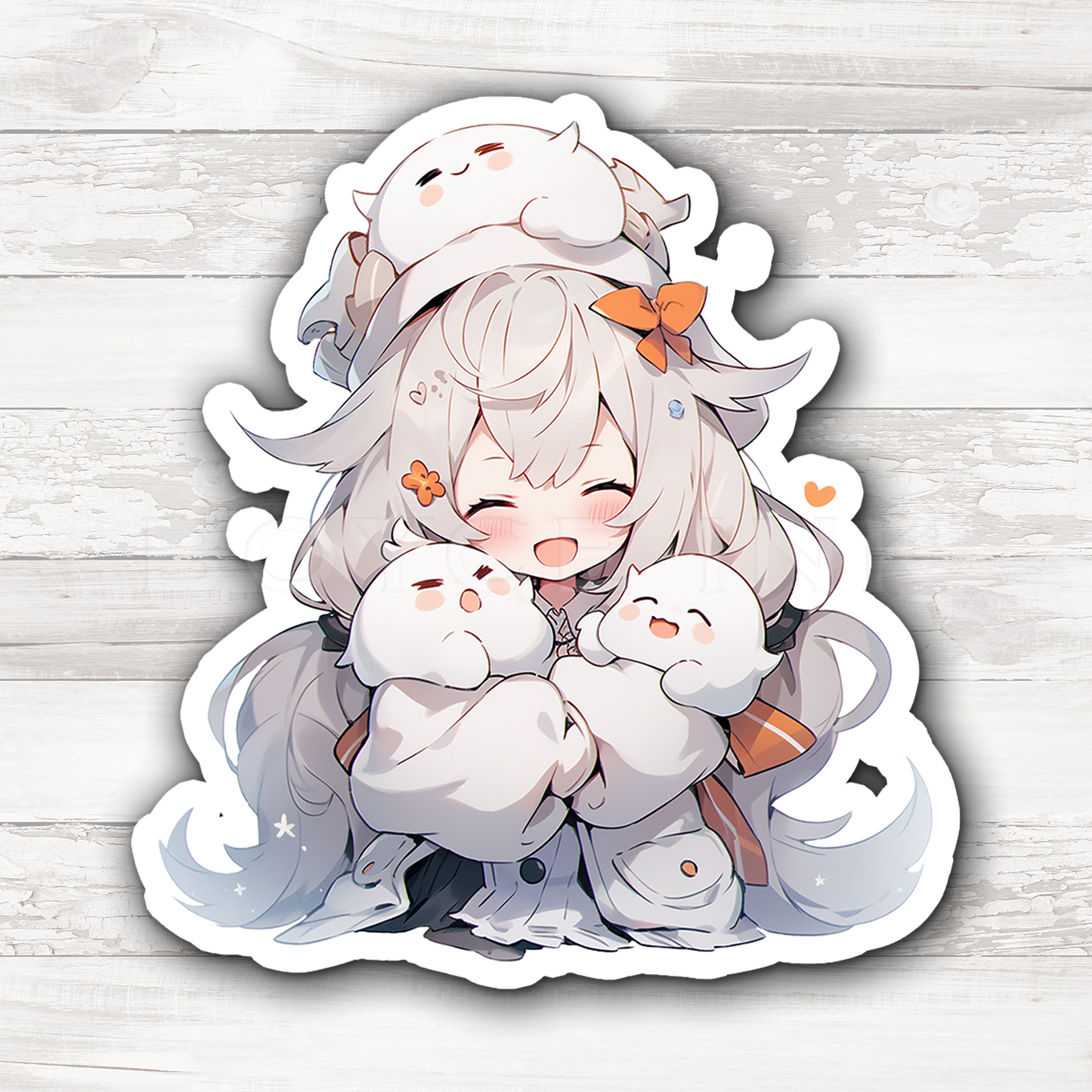 3" Sticker | "I Want Them All!" Cute Chibi Girl with Ghosts