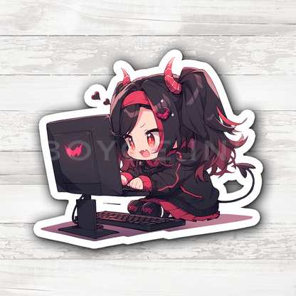 3" Sticker | Cute Devil Chibi Gamer Girl