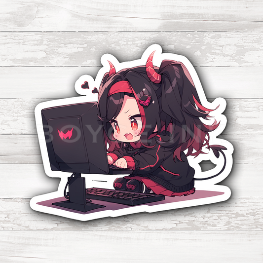 3" Sticker | Cute Devil Chibi Gamer Girl