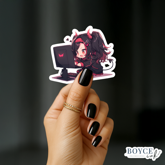 3" Sticker | Cute Devil Chibi Gamer Girl