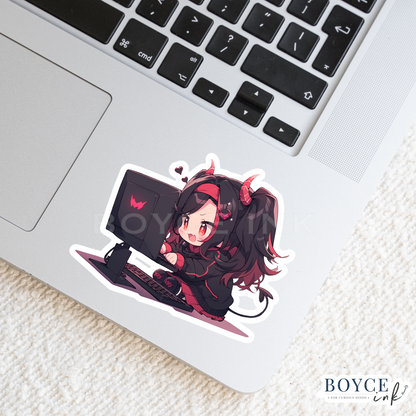 3" Sticker | Cute Devil Chibi Gamer Girl