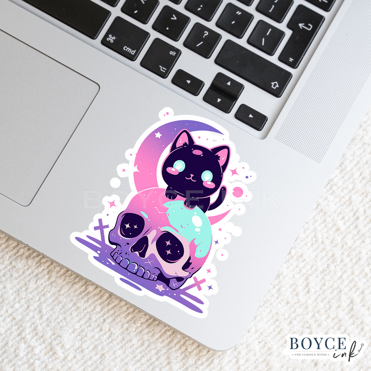 3" Sticker | Adorable Moon Cat with Skull